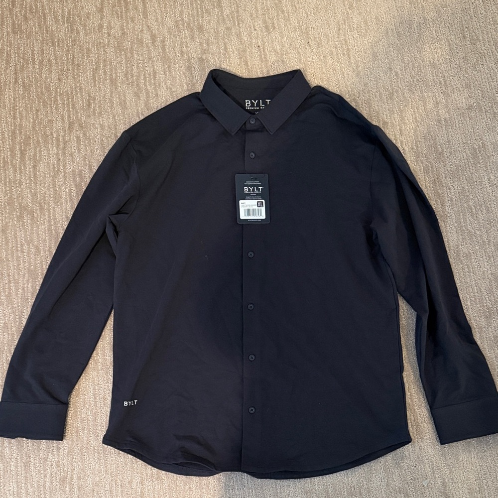 BYLT Basics Men's Dark Blue Casual Button Down Shirt
